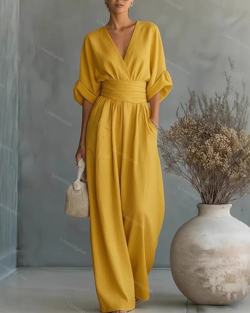 Rosie | Women's Elegant V-Neck Jumpsuit-Metro Lane Plaza