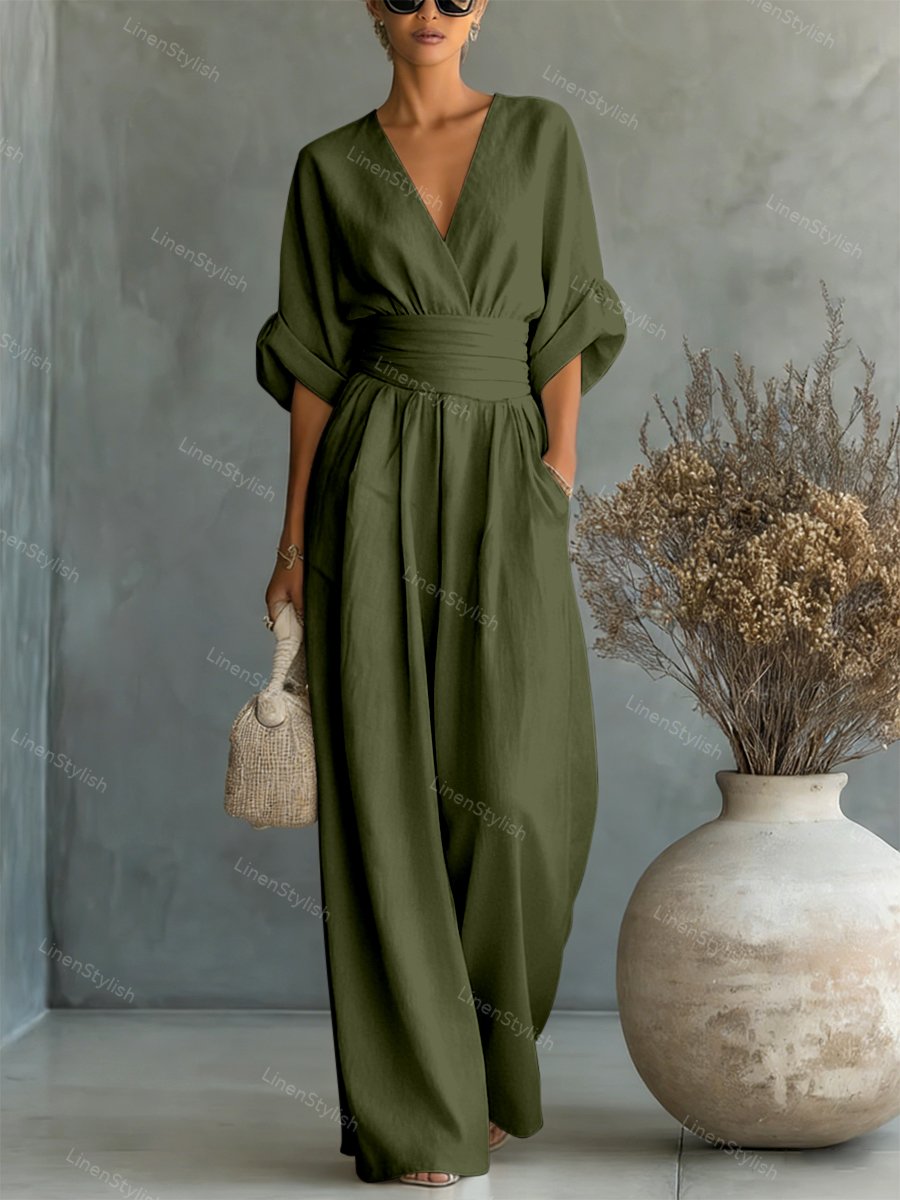 Rosie | Women's Elegant V-Neck Jumpsuit-Metro Lane Plaza
