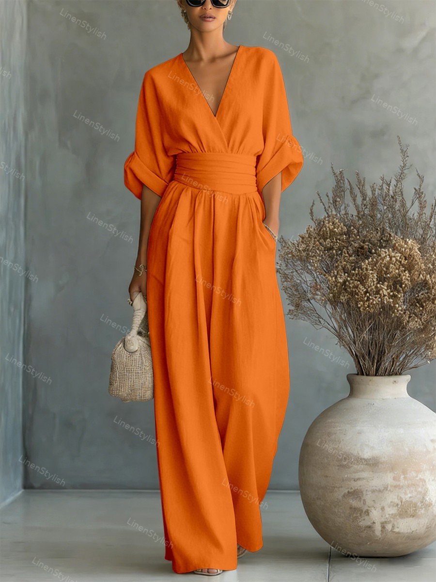 Rosie | Women's Elegant V-Neck Jumpsuit-Metro Lane Plaza