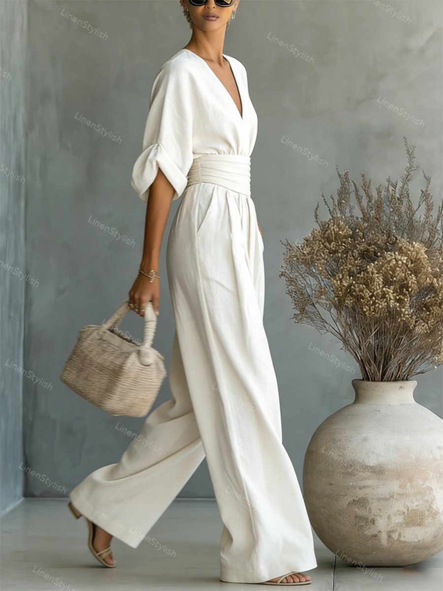 Rosie | Women's Elegant V-Neck Jumpsuit-Metro Lane Plaza