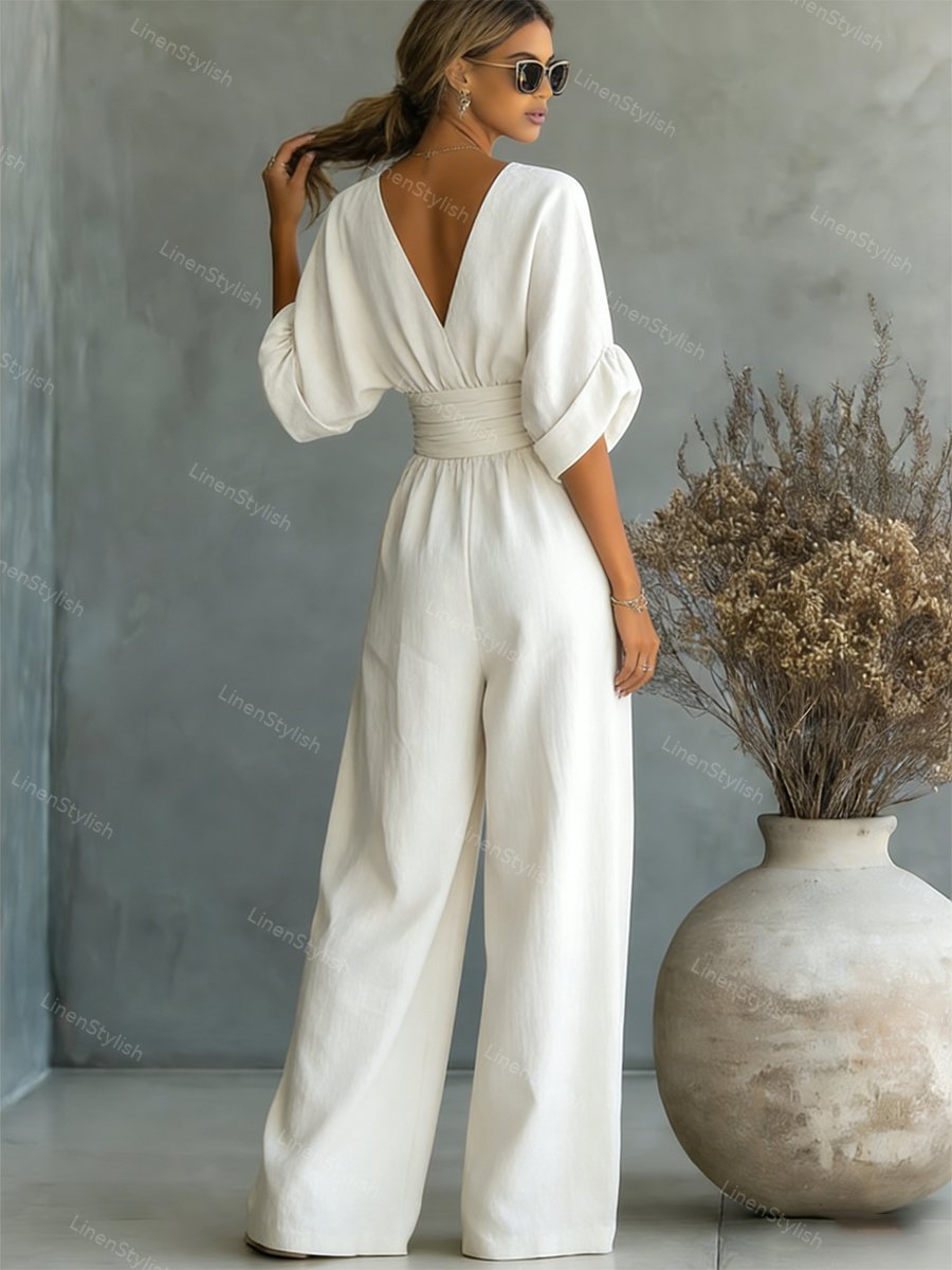 Rosie | Women's Elegant V-Neck Jumpsuit-Metro Lane Plaza