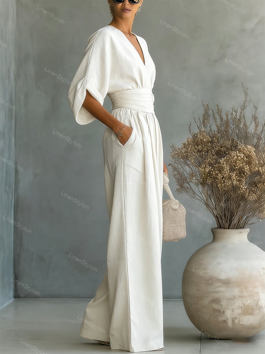 Rosie | Women's Elegant V-Neck Jumpsuit-Metro Lane Plaza