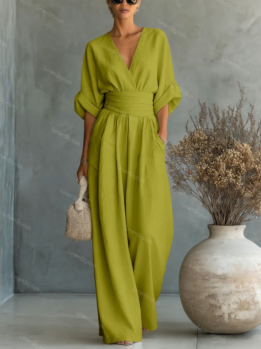 Rosie | Women's Elegant V-Neck Jumpsuit-Metro Lane Plaza