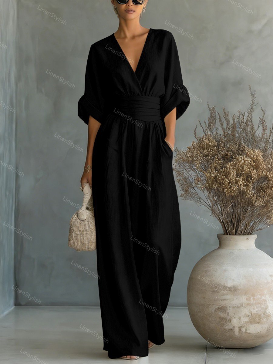 Rosie | Women's Elegant V-Neck Jumpsuit-Metro Lane Plaza