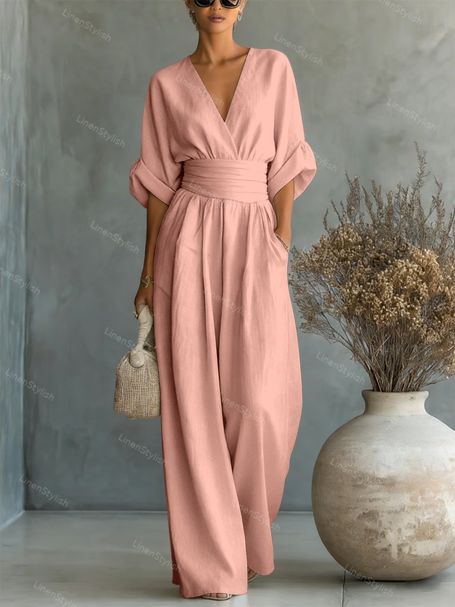 Rosie | Women's Elegant V-Neck Jumpsuit-Metro Lane Plaza