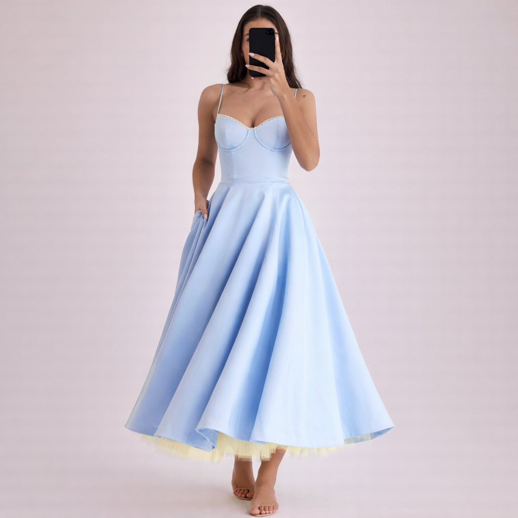 Isabella | Women's Elegant Corset Midi Dress-Metro Lane Plaza