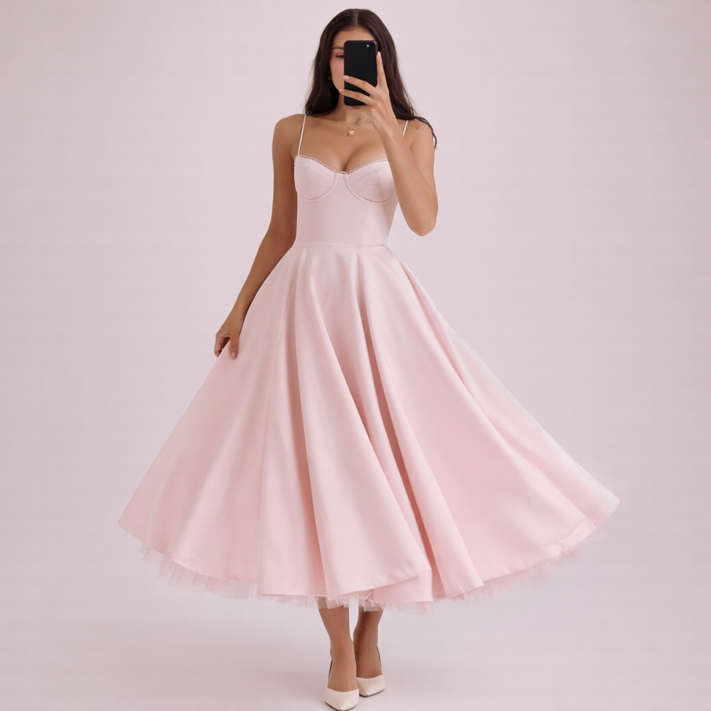 Isabella | Women's Elegant Corset Midi Dress-Metro Lane Plaza