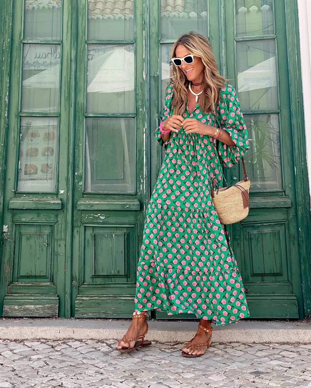 Women's Geometric Print Maxi Dress in Loose Boho Style-Metro Lane Plaza
