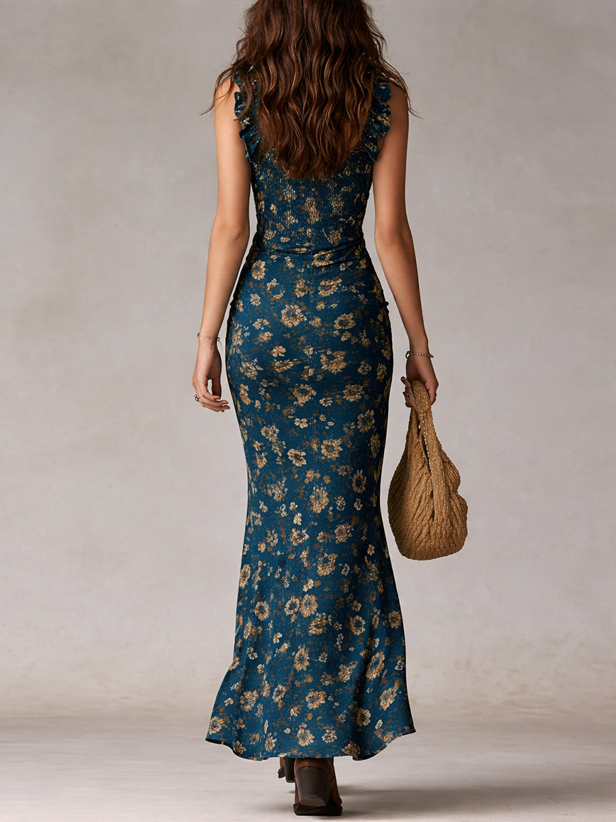 Katharina | Women's Bohemian Floral Maxi Dress with Ruffles-Metro Lane Plaza