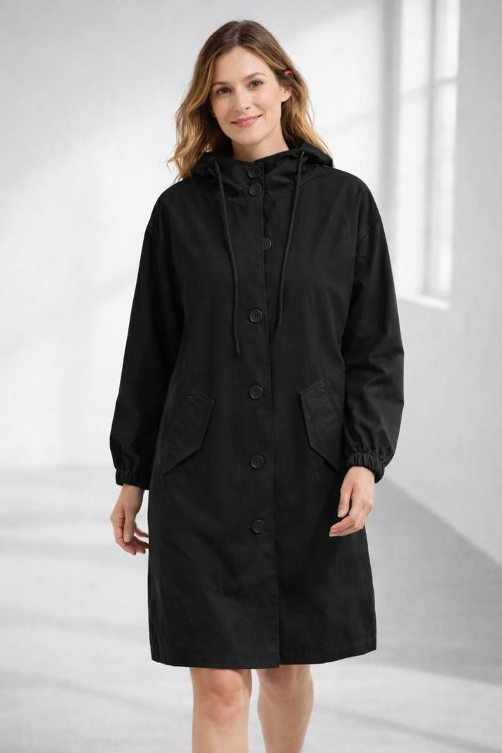 Mott | Women's Elegant Long Hooded Jacket-Metro Lane Plaza