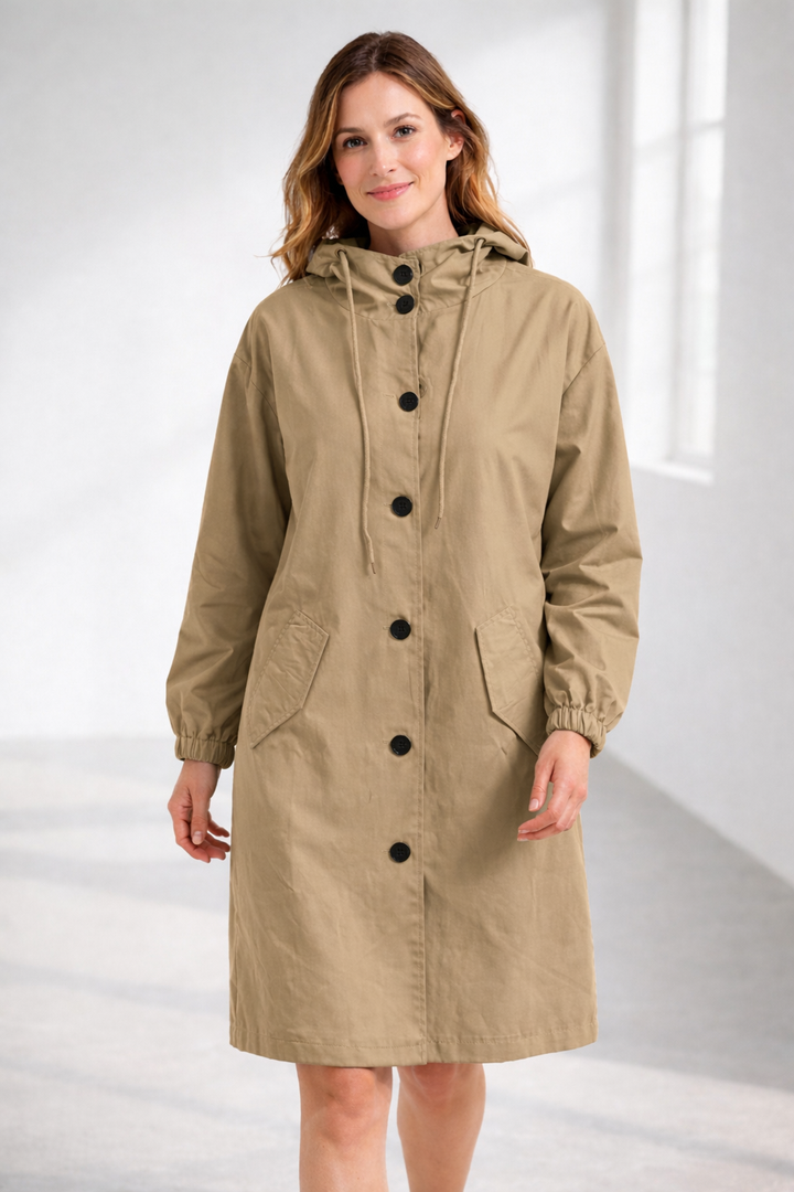 Mott | Women's Elegant Long Hooded Jacket-Metro Lane Plaza