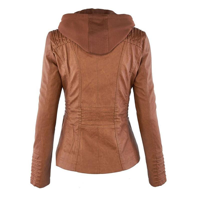 Giacca da donna in ecopelle con cappuccio