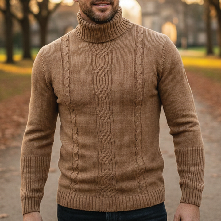Herrenpullover mit Zopfmuster
