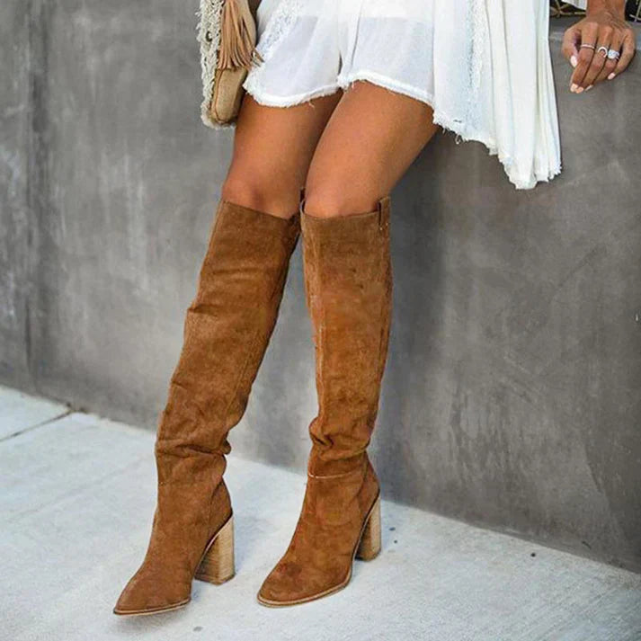 Women's Knee-High Suede Fashion Boots-Metro Lane Plaza