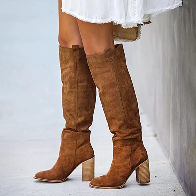 Women's Knee-High Suede Fashion Boots-Metro Lane Plaza
