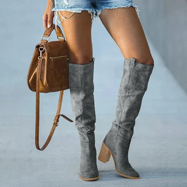 Women's Knee-High Suede Fashion Boots-Metro Lane Plaza