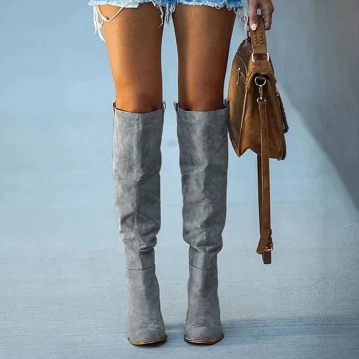 Women's Knee-High Suede Fashion Boots-Metro Lane Plaza