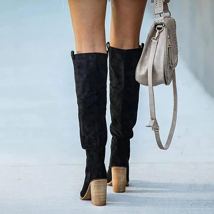 Women's Knee-High Suede Fashion Boots-Metro Lane Plaza