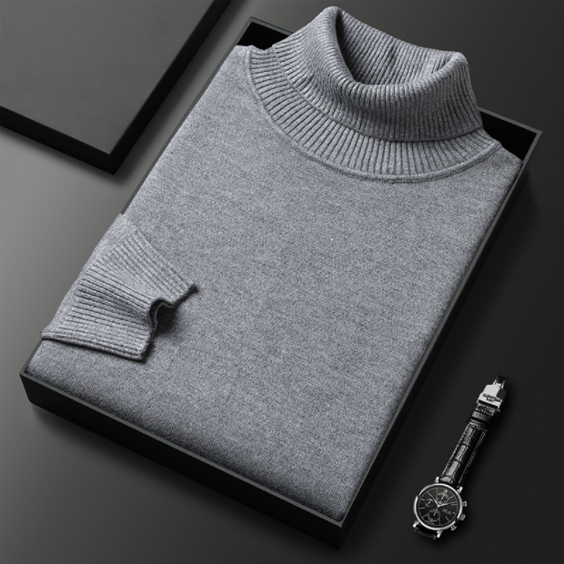 Camisola masculina clássica de gola alta com decote canelado