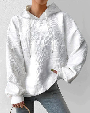 Women's Stylish White Knitted Long Sleeve Hoodie-Metro Lane Plaza