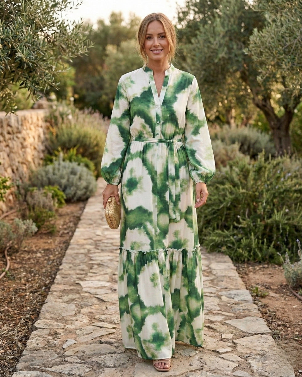 Women's Elegant Tie-Waist Maxi Dress-Metro Lane Plaza