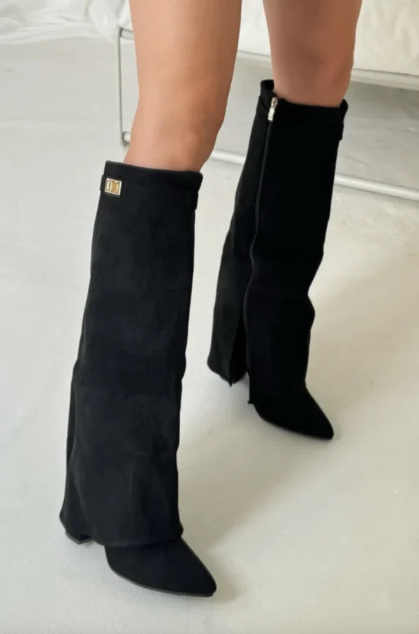 Women's Block Heel Boots with Elegant Fit and Buckle in Suede or Leather-Metro Lane Plaza