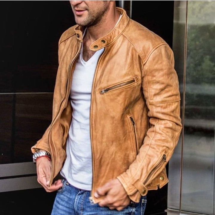 Men's Slim Fit Jacket with Zipper and Stand-Up Collar for Casual Wear