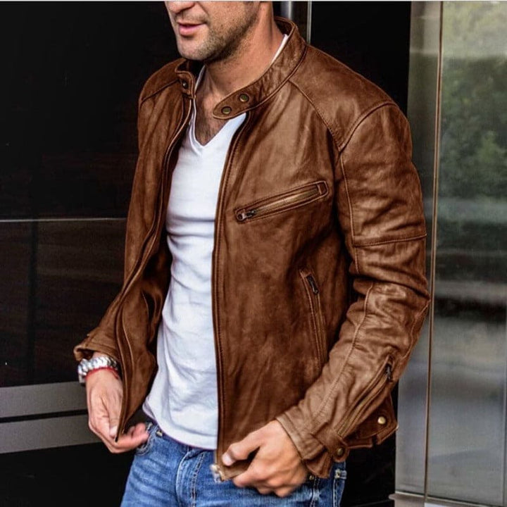 Men's Slim Fit Jacket with Zipper and Stand-Up Collar for Casual Wear