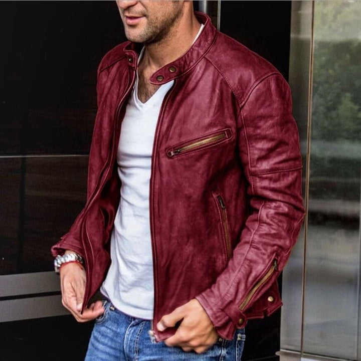 Men's Slim Fit Jacket with Zipper and Stand-Up Collar for Casual Wear