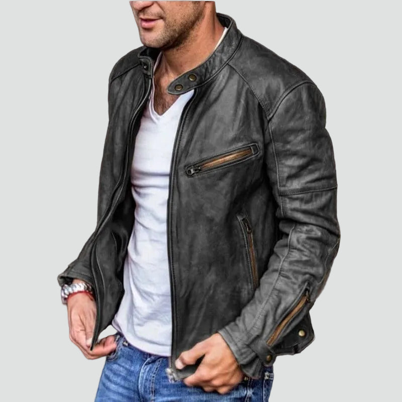 Men's Slim Fit Jacket with Zipper and Stand-Up Collar for Casual Wear