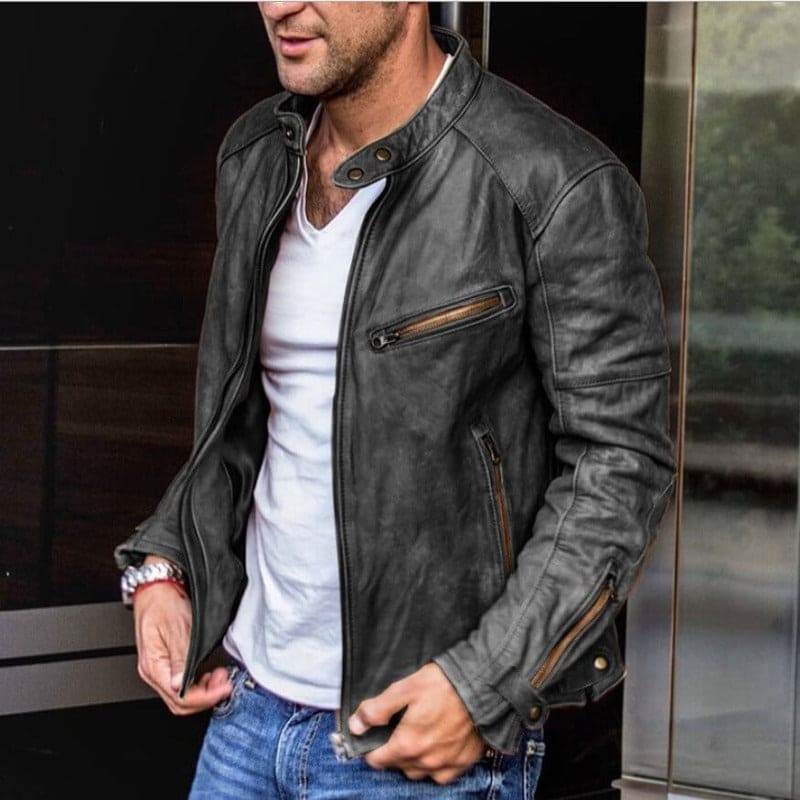 Men's Slim Fit Jacket with Zipper and Stand-Up Collar for Casual Wear