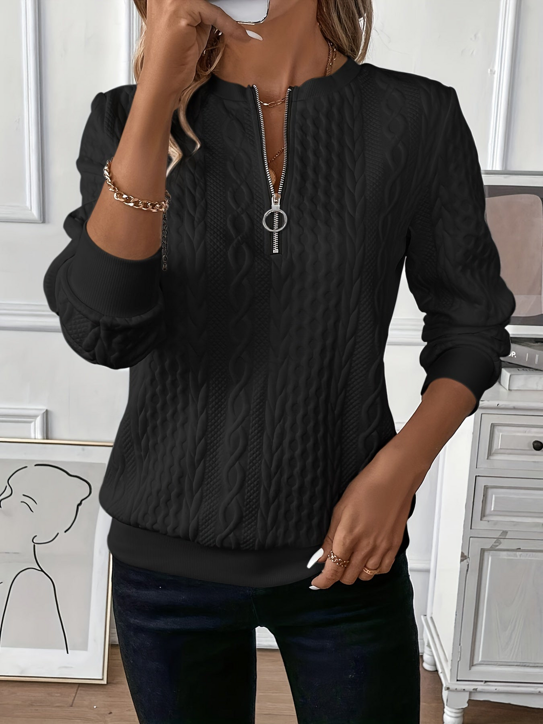 Laila | Women's Knitted Sweater with Zipper and Timeless Style-Metro Lane Plaza