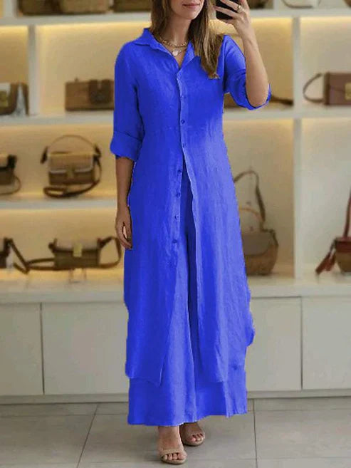 Freida | Elegant Comfortable Women's Maxi Shirt Dress-Metro Lane Plaza