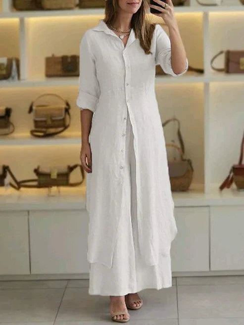 Freida | Elegant Comfortable Women's Maxi Shirt Dress-Metro Lane Plaza