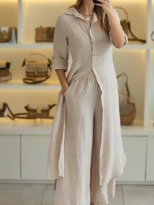 Freida | Elegant Comfortable Women's Maxi Shirt Dress-Metro Lane Plaza