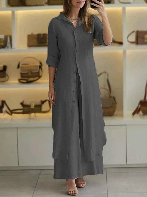 Freida | Elegant Comfortable Women's Maxi Shirt Dress-Metro Lane Plaza