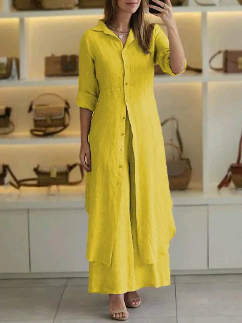 Freida | Elegant Comfortable Women's Maxi Shirt Dress-Metro Lane Plaza