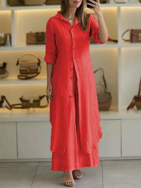 Freida | Elegant Comfortable Women's Maxi Shirt Dress-Metro Lane Plaza