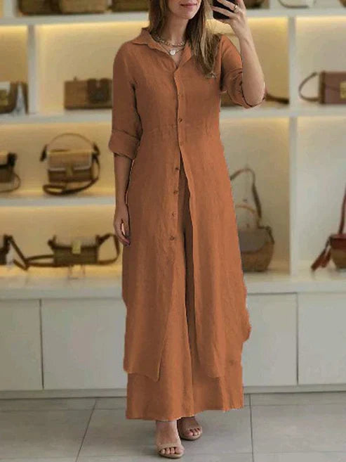 Freida | Elegant Comfortable Women's Maxi Shirt Dress-Metro Lane Plaza