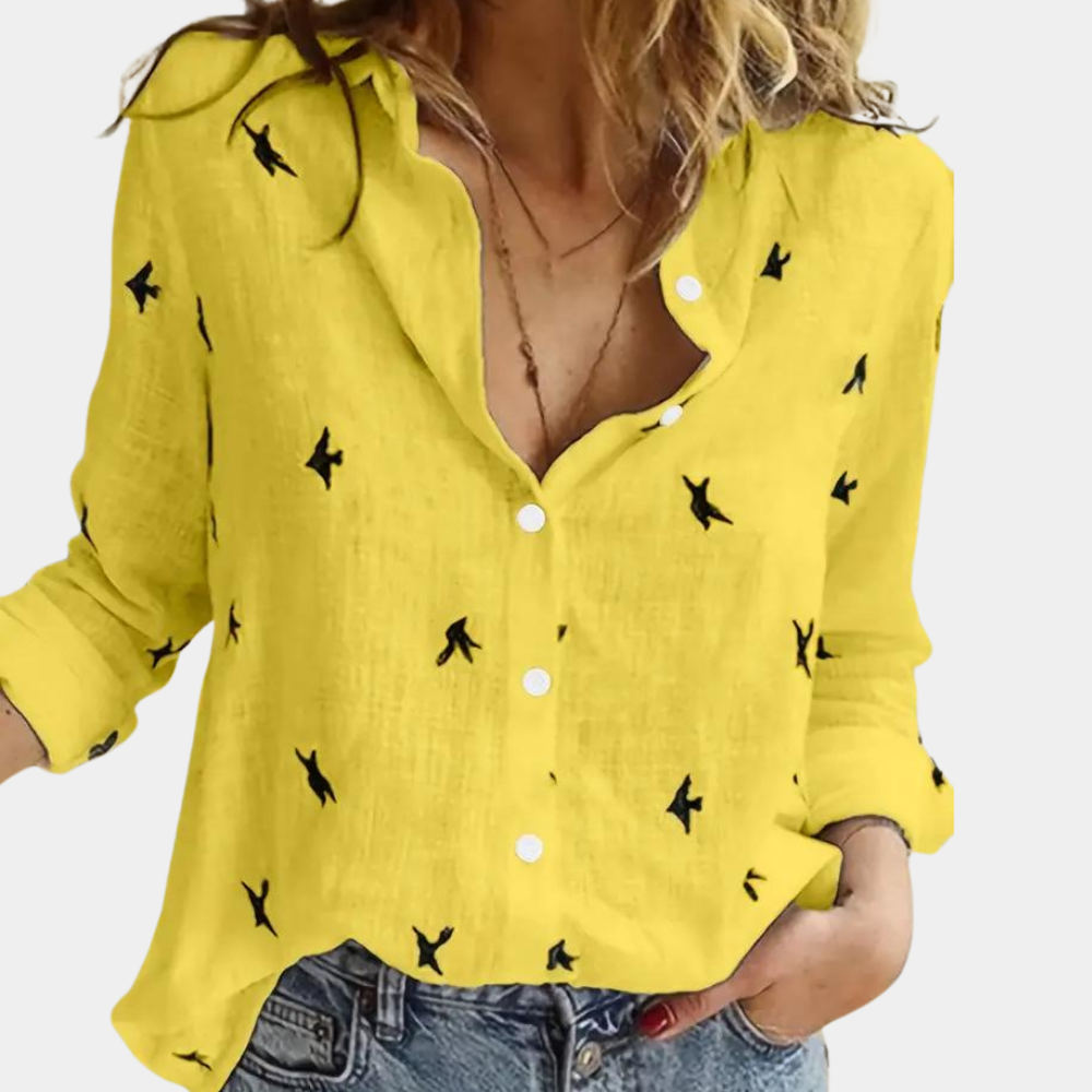 Louise | Women's Blouse with Swallow Design-Metro Lane Plaza