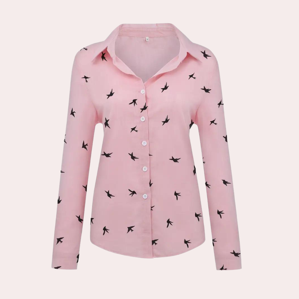 Louise | Women's Blouse with Swallow Print Design-Metro Lane Plaza