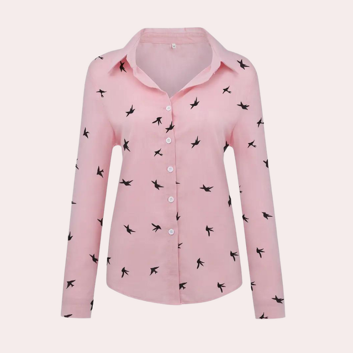 Louise | Women's Blouse with Swallow Design-Metro Lane Plaza