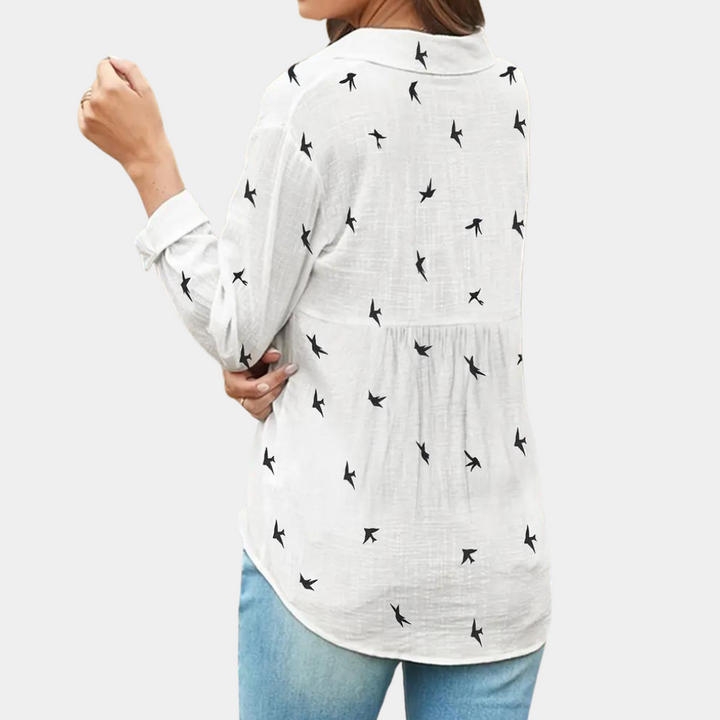 Louise | Women's Blouse with Swallow Design-Metro Lane Plaza