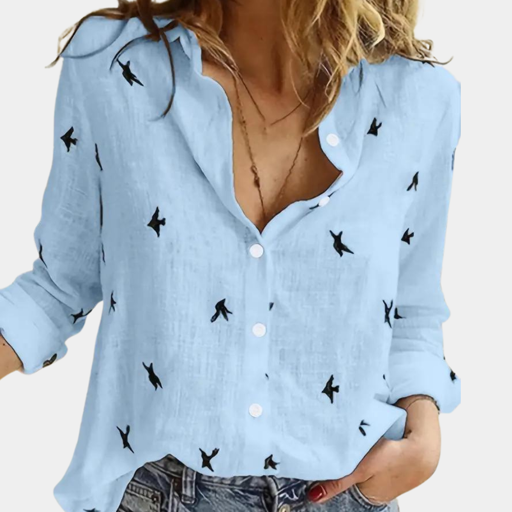 Louise | Women's Blouse with Swallow Design-Metro Lane Plaza