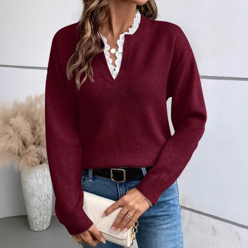 Charlotte | Women's Elegant Lace-Trim Knit Sweater-Metro Lane Plaza