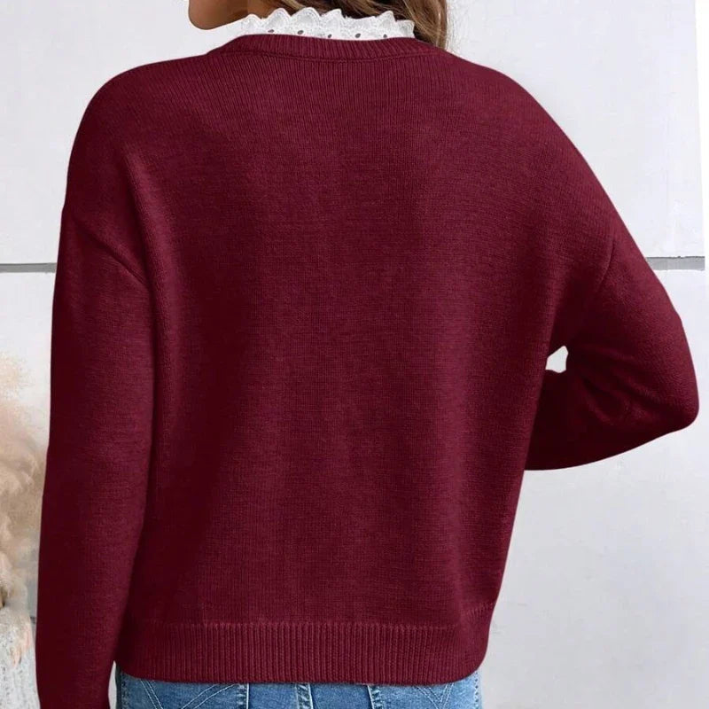 Charlotte | Women's Elegant Lace-Trim Knit Sweater-Metro Lane Plaza