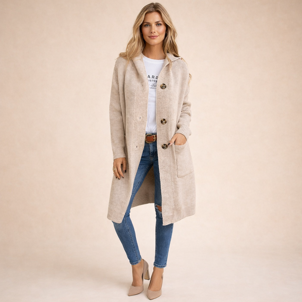 Nora | Women's Cozy Elegant Long Knit Cardigan-Metro Lane Plaza