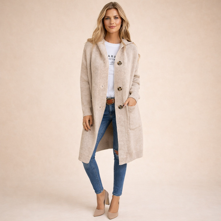 Nora | Women's Cozy Elegant Long Knit Cardigan-Metro Lane Plaza