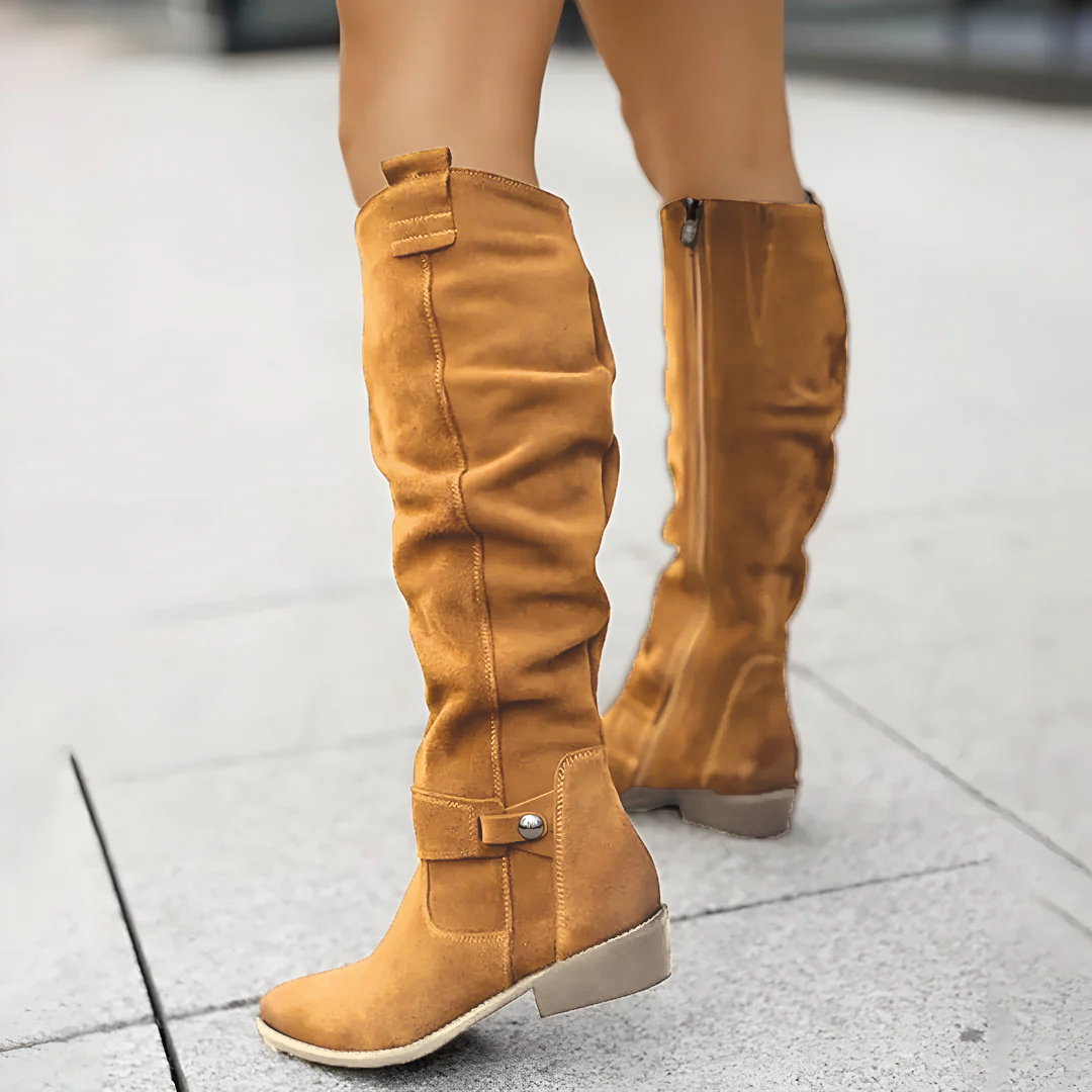 Botas de camurça até ao joelho para mulher