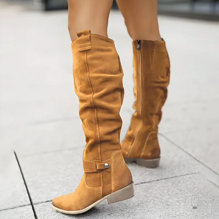 Botas de camurça até ao joelho para mulher